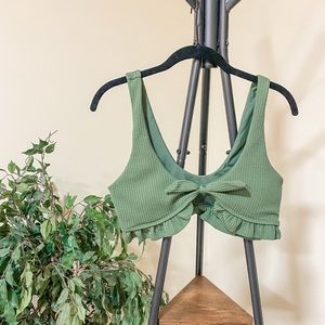 green ruffled bathing suit top